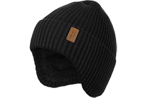 Wmcaps Winter Beanie with Earflap for Men Women, Thick Fleece Lined Soft Thermal Warm Unisex Knit Hat Woolly Hats for Outdoor Activity Gifts for Men Husband Dad Him