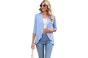 Famulily Women's 3/4 Sleeve Summer Cardigans, Lightweight Draped Loose Shawl Blouse Casual Open Front Ruffle Cardigans