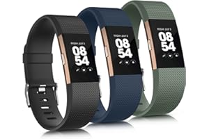 Mugust Correa para Fitbit Charge 2 para Mujer y Hombre,3Pack Correas Silicona Deportes Ajustable Pulseras de Repuesto Solo para Fitbit Charge 2(L,Negro/Azul/Verde)