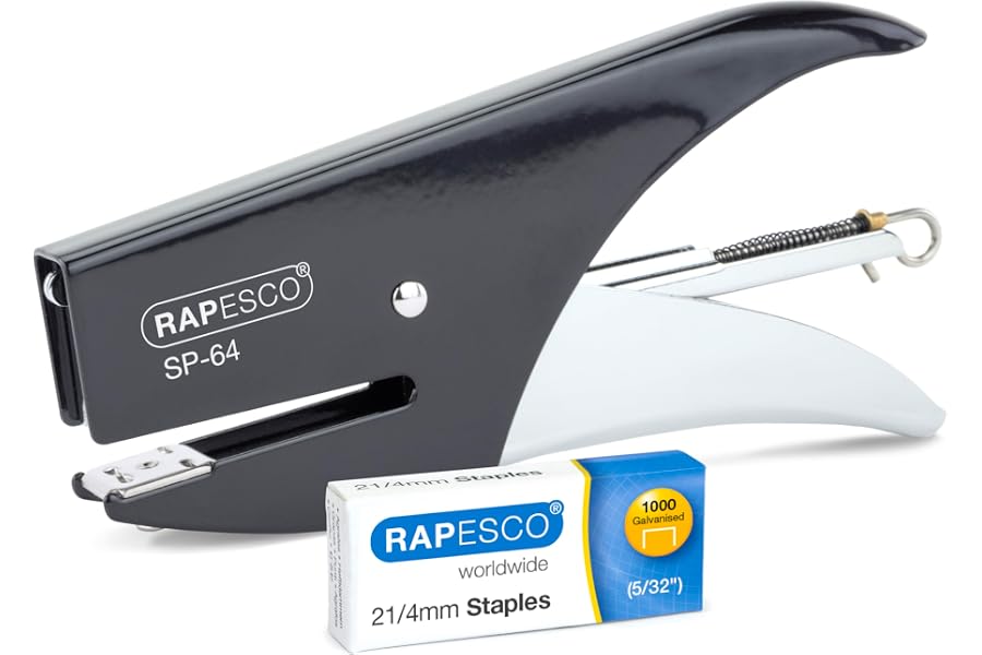 Rapesco 1267 Cucitrice a Pinza SP-64 e 1000 Punti Tipo 21/4 mm, Nero | Capacità 12 Fogli