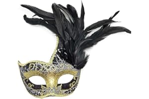 Coolwife Costume Mask Feather Masquerade Mask Halloween Mardi Gras Cosplay Party Masque (Crack Black)