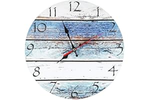 LOHAS Home 30cm Silencioso Madera Reloj de Pared Redonda Vintage Rústico Estilo Chic Números arábigos Madera Redonda Reloj de Pared Decorativo (Seashore)