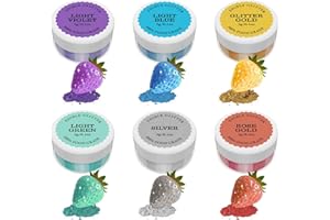 HEYBALON Paillettes comestibles – 6 couleurs 100% poudre brillante comestible pour décorations de gâteaux, crème au beurre, boissons, cocktails, fondants (3 g chacune)