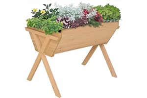 Outsunny Wooden Raised Garden Bed with Bed Liner, Elevated Planter Box with Legs, for Vegetables Flowers Herbs, Outdoor and Indoor Use, Natural