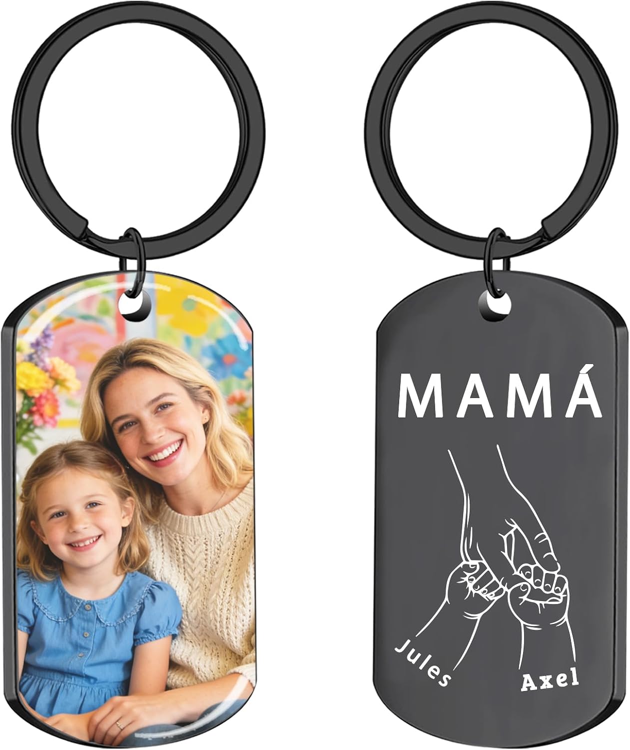 JONZIN Llavero con Foto Personalizado de Doble Cara, Llavero Grabado con Texto e Imagen, Regalo Personalizado para Mamá o Mujer en el Día de la Madre
