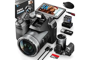 NBD Fotocamera Digitale, Videocamera 4K 48MP con Autofocus, Zoom Digitale 16x, Display a 180 Gradi Rotativo 3.0 pollici, Obiettivo grandangolare e macro, Scheda di Memoria 32G S205