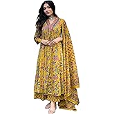 GoSriKi Women's Rayon Viscose Anarkali Printed Kurta with Palazzo & Dupatta