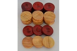 Manopoulos 30 Olive Backgammon Chips 1.4 inches - Natural Olive Wood - Red Color Checkers