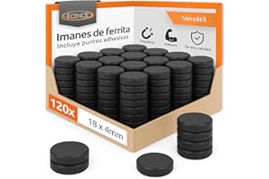 ECENCE 120 Piezas Imán-ferrita D18x4mm imanes Nevera Fuertes Pizarra Blancas tableros anuncios magnéticas Adhesivos Redondos con Puntos de adhesión
