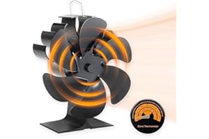 Daover Kaminventilator, 6 Flügel Ofenventilator Ohne Strom, Leiser Betrieb, Kaminöfen Wärmebetriebener Ventilator mit Thermometer, Effiziente Wärmeverteilung für Holzbrenner und Kamin