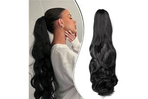 Dcbaboo Pferdeschwanz Haarteil Zopf Extension mit Klammer Wellige Lang Ponytail Extensions Haarverlängerung Clip Synthetik Gewellte Pferdeschwanz Haarextension Zopf, 45cm Schwarz