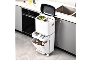 Warmiehomy Recycling Bins for Kitchen 42L Triple Bin with Pedal Vertical Waste Separation Kitchen Bin with Dual Inner Basket 4 Compartments Trash Can with Wheels