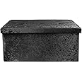 DANIEL JAMES Housewares Large 2 Seater Crushed Velvet Foldable Ottoman Storage Box Double Bed Foot Stool (Black)