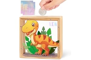 MHJY Spardose Kinder Sparschwein Jungen Mädchen Dinosaurier Sparbüchse Acryl- Sparkasse mit Personalisierten Buchstaben