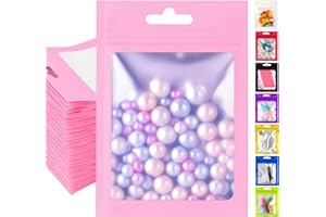 Plaphy 100 Sacchetti Mylar in Alluminio Richiudibili con Finestra, Bustine Mylar con Zip per Alimenti, Buste Ermetiche per Confezionamento e Conservazione Alimentare (Rosa, 7 x 10 cm)