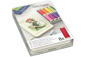 GÜTERMANN Gutermann Creativ Coselotodo - Set de regalo de hojalata nostálgico, 100m 8 bobinas, 100% poliéster, cosido a mano y a máquina, colores vivos