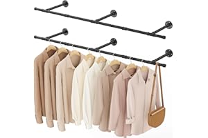 YheenLf Perchero de Pared Industrial, 150cm Tubo de Hierro Desmontable para Colgar Ropa, Barra para Colgar Ropa de Tuberías Industriales, Ahorro de Espacio, Negro, 2-Pack