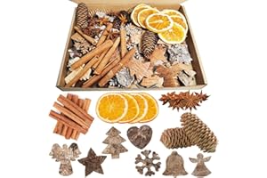 SICAHOMY Adventskranz Deko,107 Stück Potpourri Weihnachten Bastelset,Weihnachtskranz Deko Weihnachts deko Adventskranz Zubehör mit Zimtstangen, getrocknet Orangenscheiben Tannenzapfen Sternanis und Pentagramm