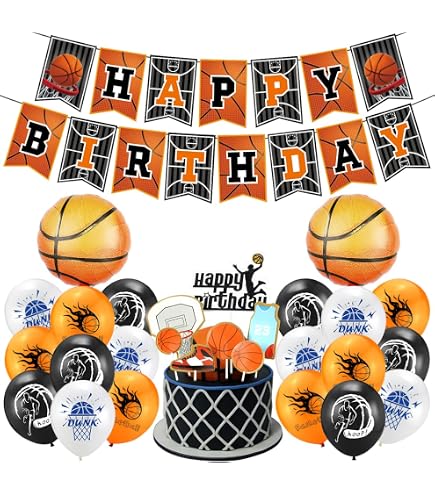Basketball-Luftballon-Set (12-teilig) – Goldfolie, Inkl. Zahl „12“, Sternen & Konfetti-Ballons