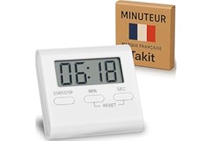 TAKIT Minuteur de Cuisine [Marque Francaise] Blanc - Idéal pour la Cuisine et la Pâtisserie