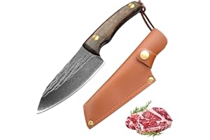 Fubinaty Couteau de chef couteau à steak Couteaux de cuisine de camping Couteau de cuisine d'extérieur forgé à la main Acier à haute teneur en carbone Couteau universel avec étui en cuir