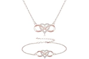 BFACCIA Ensemble de Bijoux Collier Bracelet Amour Infinity Parures de Bijoux pour Femmes Coeur Infinity en Forme de Coeur Pendentif Collier Chaîne Bijoux Set Cadeaux pour Votre Amoureux