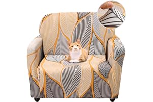 Jaotto Housse de Canapé Extensible 1 Place Couverture Canapé avec Accoudoirs Moderne Couvre Canapé Elastique Universelle Revêtement de Canapé Housse de Protection,Feuille d'orange