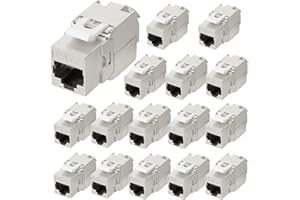OFFCUP 16pcs RJ45 Coupler, 10Gbps Cat7 Unshielded Keystone Jack, Aluminum Female to Female Straight In-Line Ethernet Module, Degree Toolless Ethernet Connector