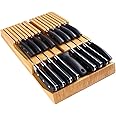 Bamboo in-Drawer Removable Knife Block Set for 16 Knives(Not Included), Large Washable Kitchen Knife Set, Detachable Kitchen Storage Holder for Sharpening Steel and Cutter