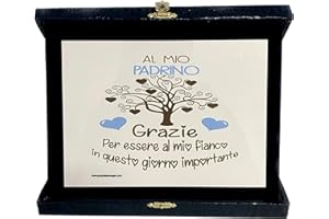 REGALI PAZZA IDEA Scatola con Targhetta al Mio Padrino - 21x16x2,5 cm - Legno e Carta - Elegante e Personalizzata - Regalo Speciale - Collezione Padrino