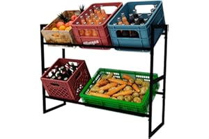 HUSFITLY 2 Etagen Getränkekistenregal für 6 Kisten, Getränkeregal aus Metall, Kistenregal Kistenständer Wasserkistenregal Bierkistenregal, 104x32x82cm, Schwarz