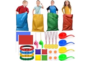 NLMWTI Outdoor Spiele für Kinder, 4 in 1 Gartenspielzeug Kinder Outdoor Spiele Gartenspiele für Kinder, Sackhüpfen Säcke, Eierlaufen, 3Bein Rennen, Medaillen, Outdoorspiele Beschäftigung