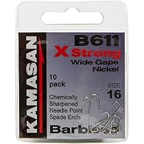 Hameçons Kamasan B611 XStrong Wide Gape Nickel - Sans Ardillon, Taille 24, Lot De 5 Paquets
