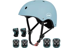 XJD Casque Vélo Enfant Sets de Protection Enfant de 3-13 Ans Genouillères Coudières Protège-Poignets Réglables Kit de Protection Filles Garçons Rollers Skate Trottinette Skateboard