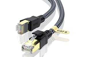 CABNEER Câble Ethernet 3M, RJ45 Cat 8 Câble Réseau 40Gbps 2000MHz Haut Débit Câble, Nylon Tressé Double Blindage LAN Câble Internet, Compatible avec Routeur Modem TV