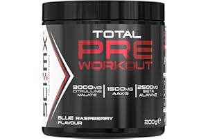 SCI-MX - Total Pre Workout - Blue Raspberry Flavour - 2500mg Beta Alanine • 3000mg Citrulline Malate • 200mg Caffeine • Niacin for Fatigue - 200g