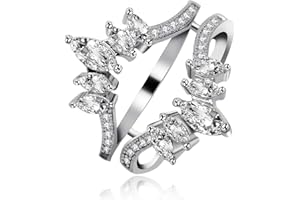 Uloveido 925 Sterling Silver Half Halo Anniversary Ring Guard Enhancer Marquise Cut Cubic Zirconia Crown Wedding Ring Enhancer Y530