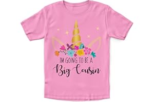 PURPLE PRINT HOUSE Girls I'm Going to Be A Big Cousin Unicorn T Shirt - Slogan Baby Announcement Promoted to Big Cousin Her - Cute Big Cuz Tee