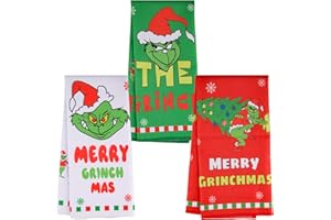 Szhhrxi 3PCS Weihnachten Küchenhandtücher 60x40 cm, Lustige Grin-Festliche Geschirrtücher mit Waffelmuster, Trockentücher für Küche und Abwasch, Weihnachtsdeko für Grinch-Fans