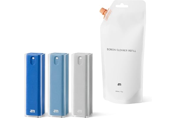 am Kit Nettoyage Écran 3 Pièces – Spray 200 ml Rechargeable, Chiffon Microfibre, Spray Nettoyant Lunettes – Nettoyant Écran TV, Ordinateur, Smartphone, Tablette, Écran Tactile Voiture, Bleu