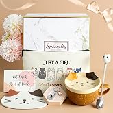 YYDSXK Gifts for Women, Kawaii Cat Mug Set, Ceramic Coffee and Tea Cup with Spoon Lid, Funny Breakfast Cups, Idea Birthday Ch