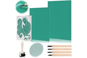 Kujinova Gummistempel, Schnitzblöcke Linoldruck Platte Set, 9 STK Stempelgummi A4 A5 A6, Linoleum Schnitzset, Umweltschonendem Präzises Drucken für Druckgrafiken Kunsthandwerk DIY Projekt (A)