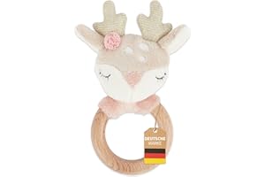 Bieco Reh Ella Greifling Baby Holz | Holz Babyrassel | Kuscheltier Reh Mädchen | Rasseln & Greiflinge Babyrassel 0 Monate Babyspielzeug