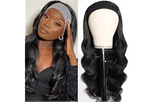 REBASAR Perruque Bandeau Cheveux Humain Perruque Bresilienne Femme Ondulé 18 Pouces (45cm) 150% Densité Glueless Headband Wig Human Hair Body Wave Noire Naturelle