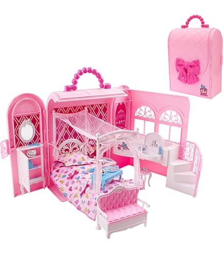 Udeas Holz Puppenhaus - Mit Figuren & Spielzeugbox Für Kinder Ab 3 Jahre