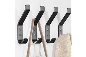 susswiff Wall Hooks for Hanging Coat: 10KG Metal Sturdy Hook with Screw, Individual Hangers for Clothes Towel, for Bathroom Door, Black 10cm