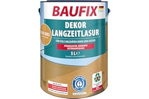 BAUFIX Dekor Langzeitlasur eiche hell, seidenglänzend, 5 Liter, Holzlasur, Holzschutzlasur für außen und innen, für viele Nadel-/Harthölzer