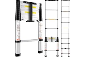 VEVOR Échelle Télescopique Aluminium 3,2 m Escabeau Extensible Capacité 170 kg avec Pieds Antidérapants Échelle Compacte Portable Polyvalente Rétraction à Un Bouton pour Réparation Maison Camping-car