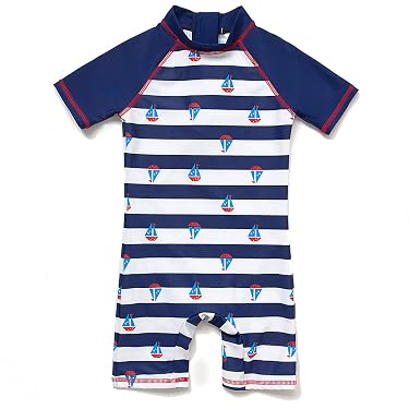 Maillot De Bain Bébé Garçon UV Une Pièce Avec Fermeture Éclair Et Bonnet - Protection Solaire UPF50+