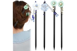 WITBICG Baguette Cheveux Femme, 4 Pièces Barrette Japonaise, Bois Vintage Pic a Cheveux Chinoise Et Épingles à Cheveux Fleur Papillon, Décoration En Perles Convient Aux Femmes Aux Filles Aux Cheveux Longs (B)
